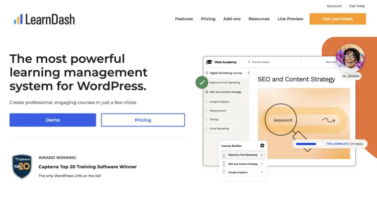 Screenshot of the LearnDash homepage Screenshot of the LearnDash homepage