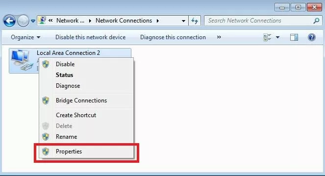 Image: Window with an overview of available LAN connections