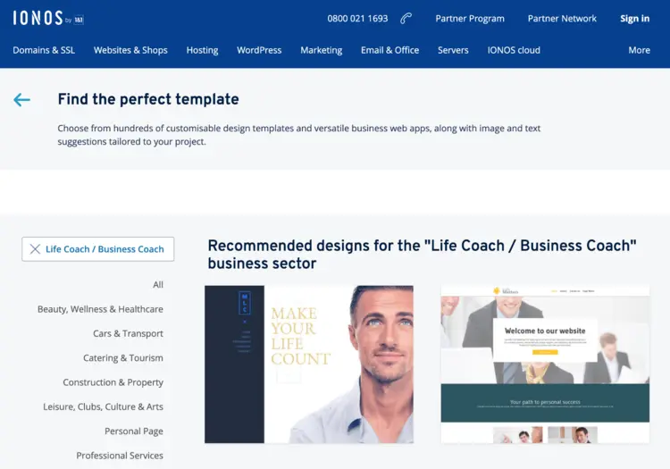 Design template for a coaching website Design template for a coaching website