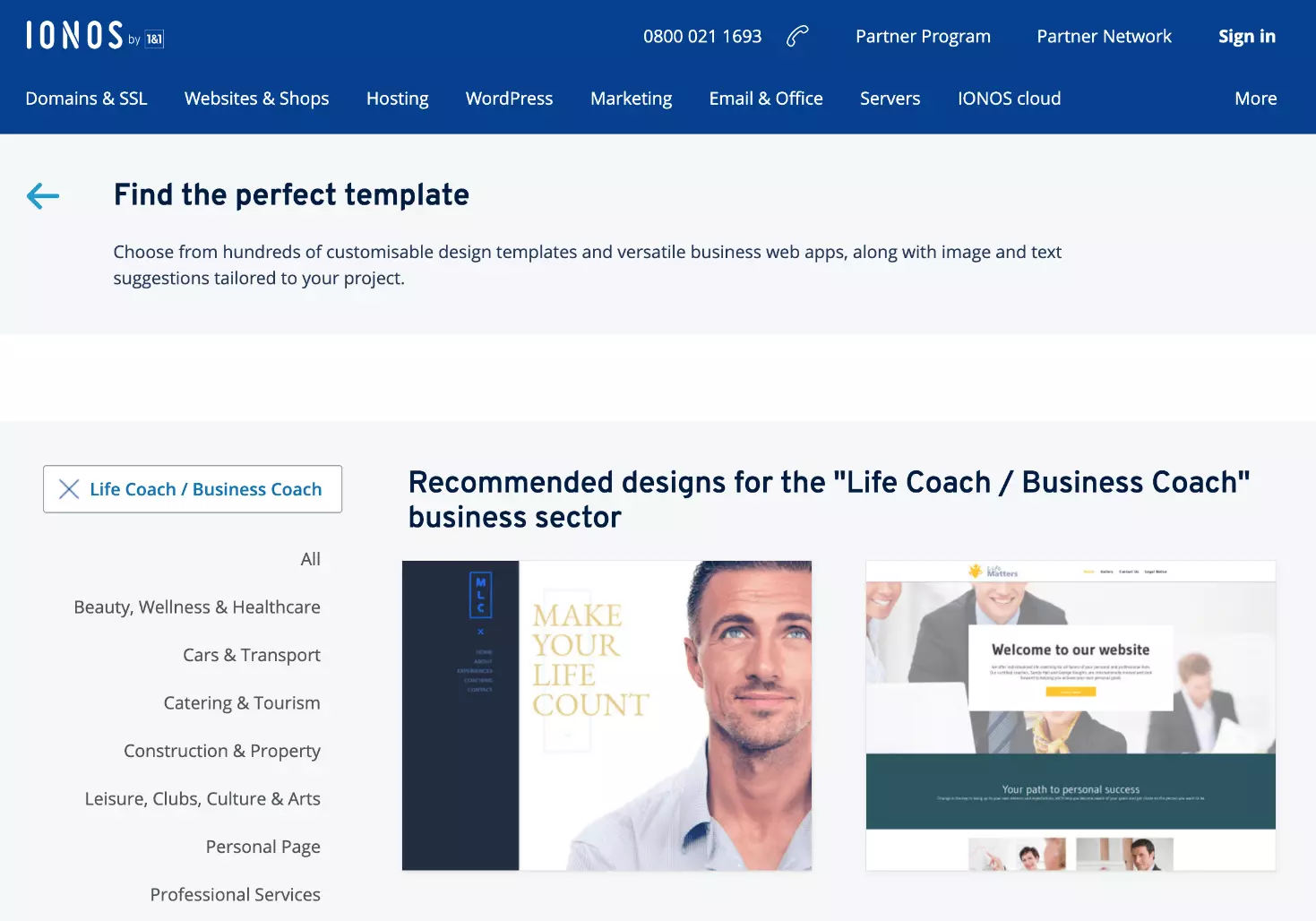 Image: Design template for a coaching website