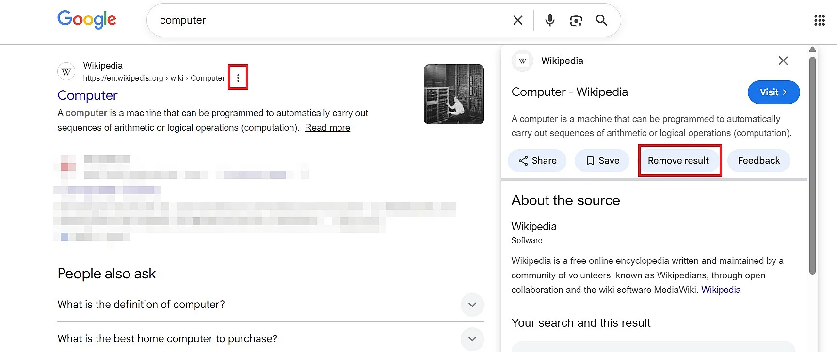 Click on the three dots and then on “Remove result”. Image: Click on the three dots and then on “Remove result”.