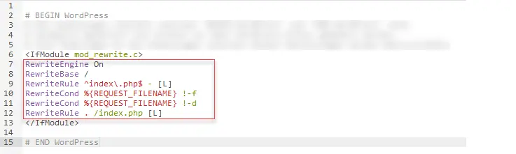 The existing .htaccess file: outlined code to be replaced The existing .htaccess file: outlined code to be replaced