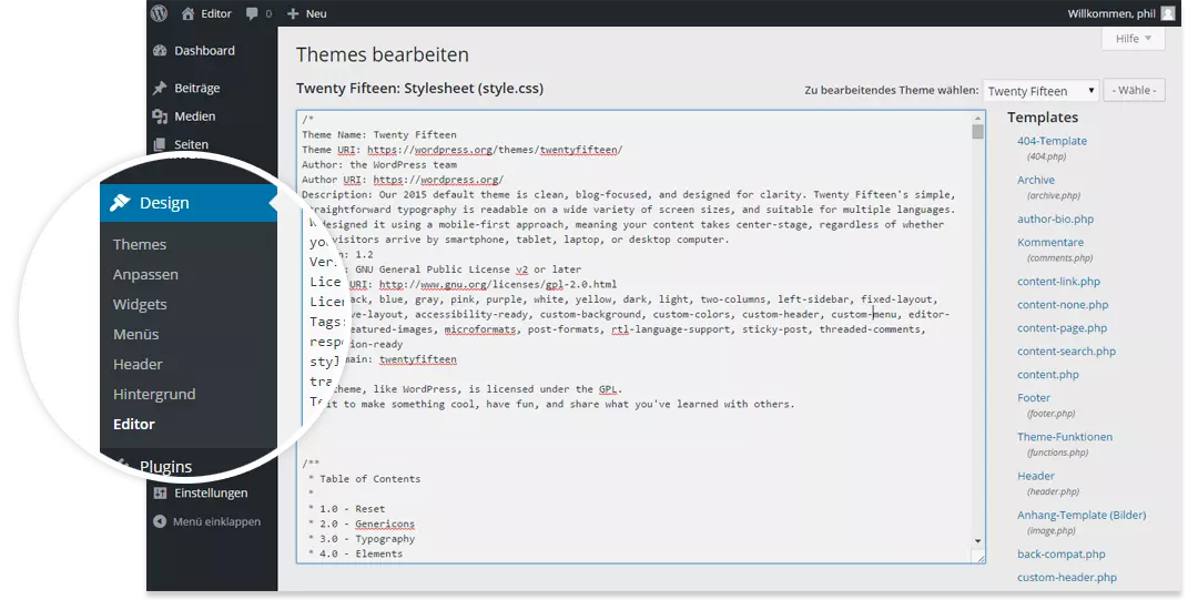 Image: WordPress theme and plug-in editor