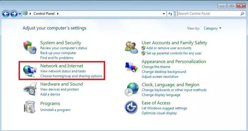 Image: Control panel of Windows 7