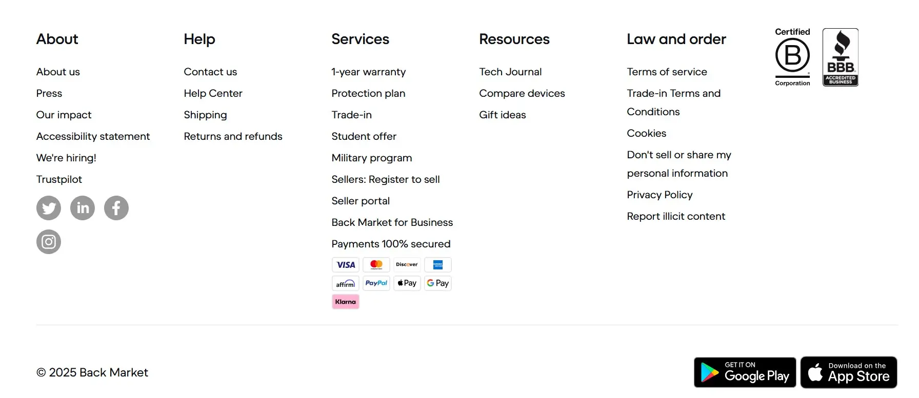 Screenshot of the footer from the electronics marketplace Backmarket Image: Screenshot of the footer from the electronics marketplace Backmarket