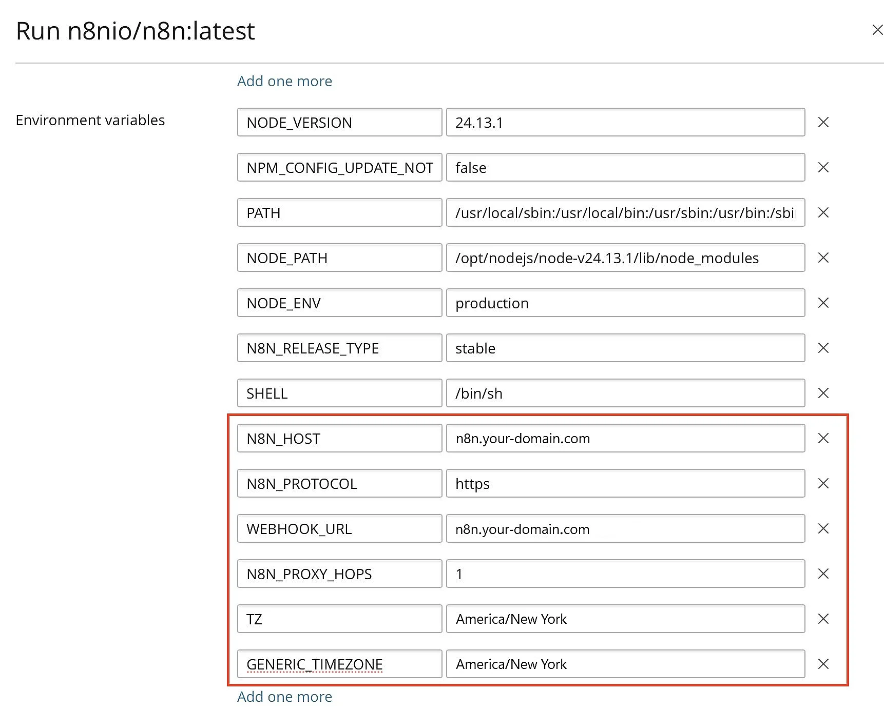 Image: Plesk: n8n container variables