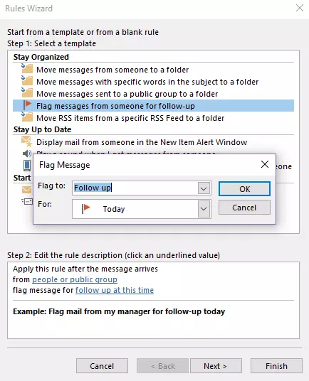 Outlook Rules Wizard: Flagging a message Outlook Rules Wizard: Flagging a message
