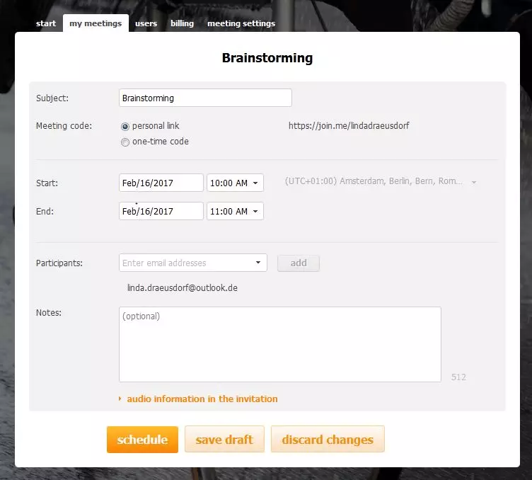 Image: administration surface of Join.me