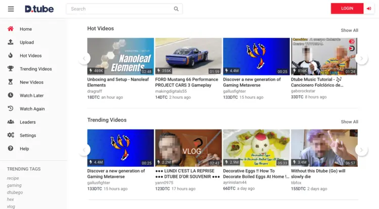 Screenshot of DTube main page Screenshot of DTube main page