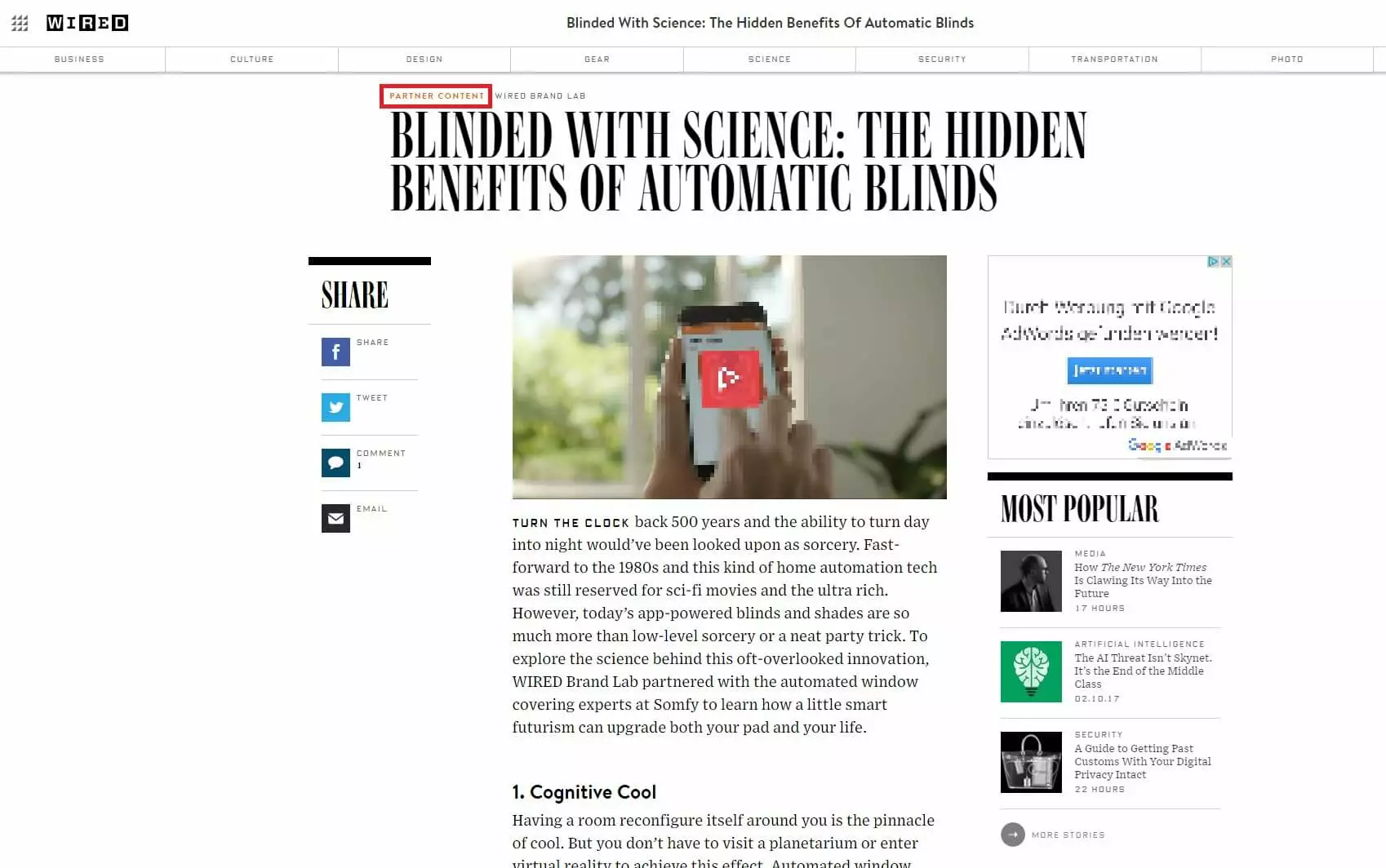 Image: Screenshot of an advertorial on the online magazine Wired