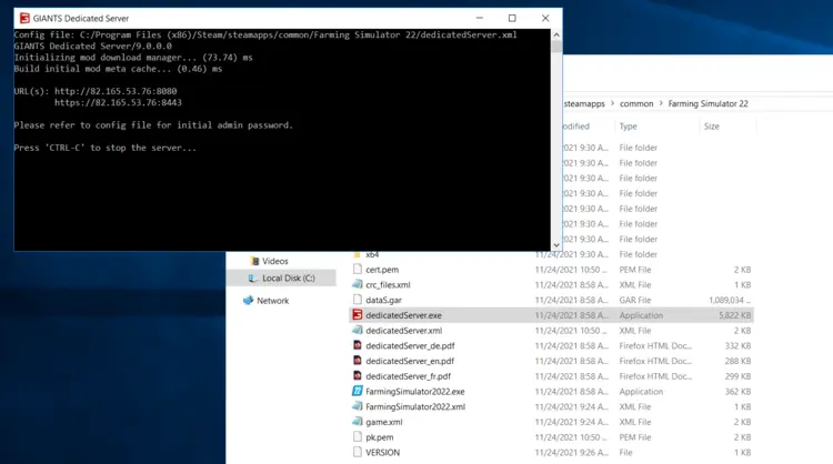 Farming Simulator 22: dedicatedServer.exe in the directory Farming Simulator 22: dedicatedServer.exe in the directory