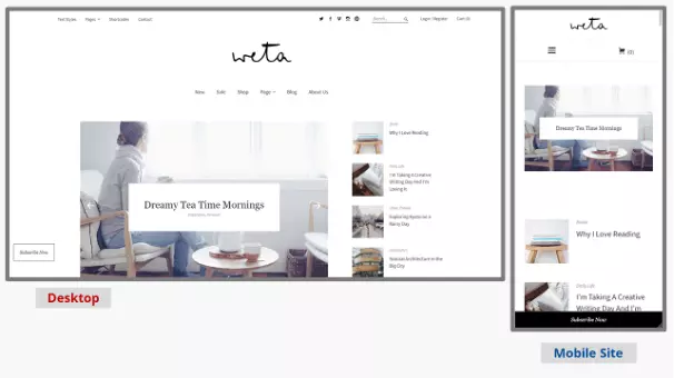 Image: Desktop and mobile screenshots of the WordPress blog template Weta
