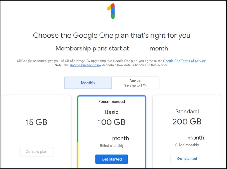 Google One plans overview Google One plans overview