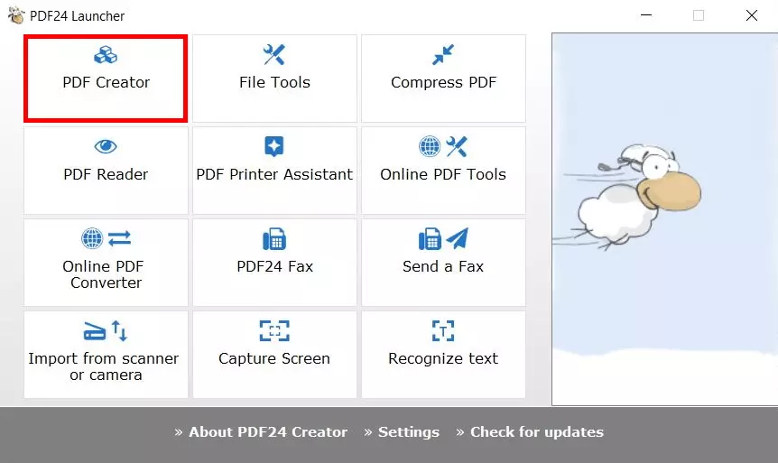 Image: Start screen of the PDF24 Creator program