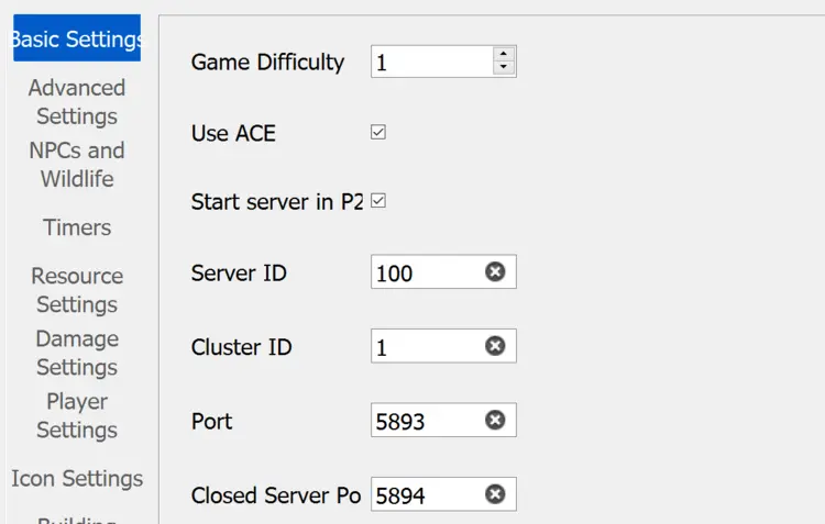 Myth of Empires server settings menu. Myth of Empires server settings menu.