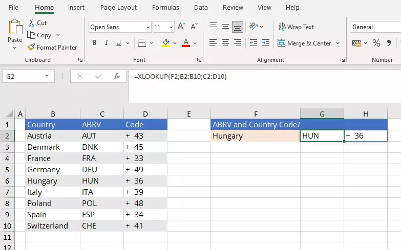 Image: Excel: XLOOKUP sample for rendering two values in a single search
