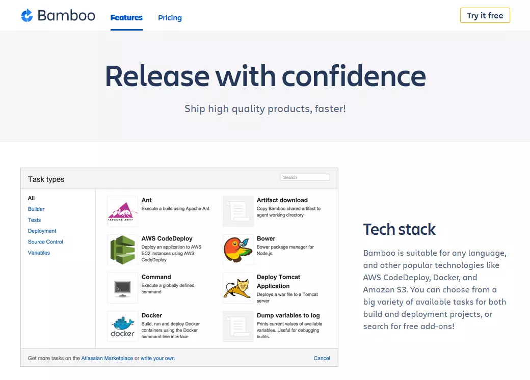 Image: Bamboo CI tool homepage