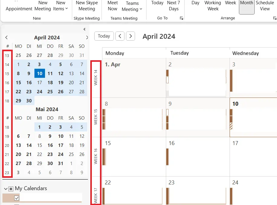 Image: Outlook calendar view