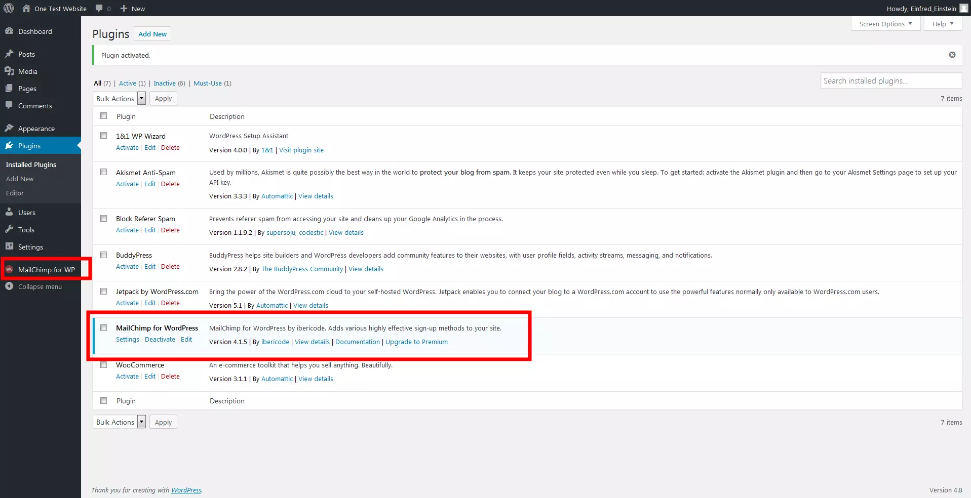 Image: Overview of the installed plugin in WordPress