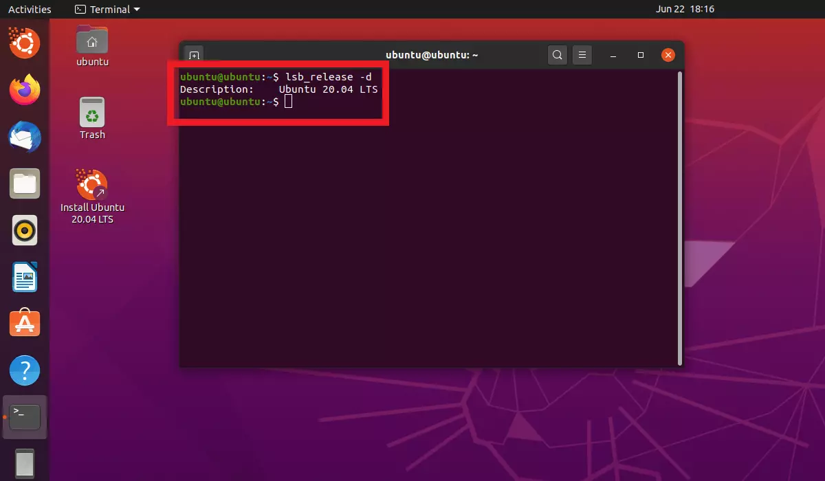 Image: Command “lsb_release -d” in the terminal.