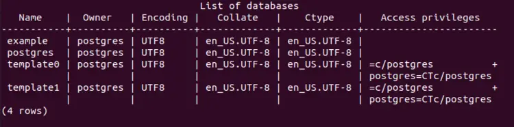 List of databases in PostgreSQL via Ubuntu 20.04 List of databases in PostgreSQL via Ubuntu 20.04