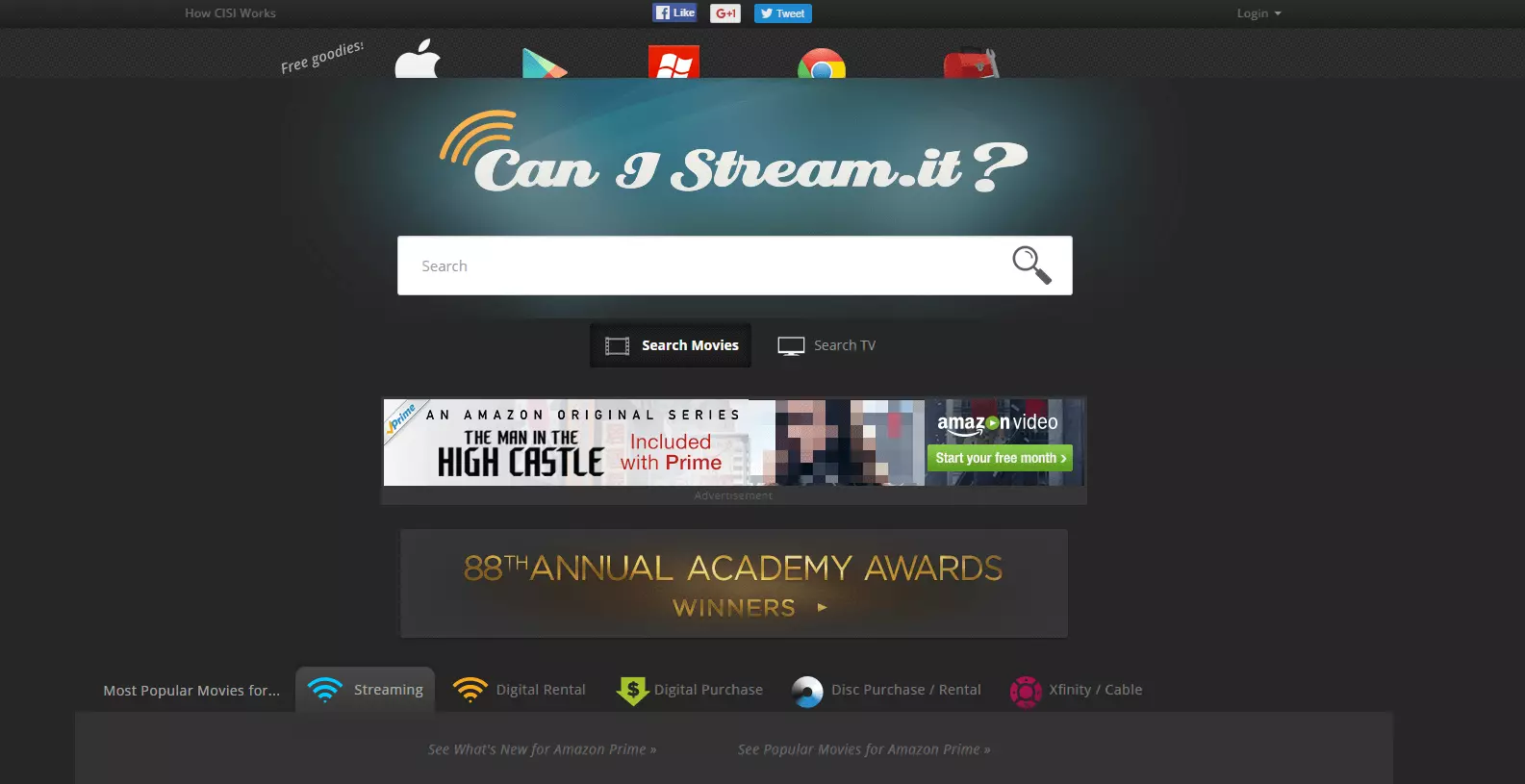 Image: CanIStream.It homepage
