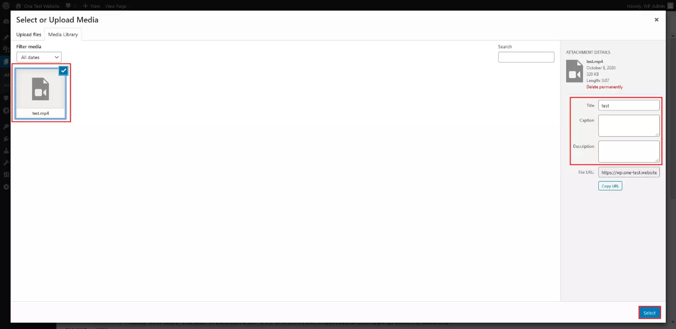 Image: WordPress dialog “Select or Upload Media”