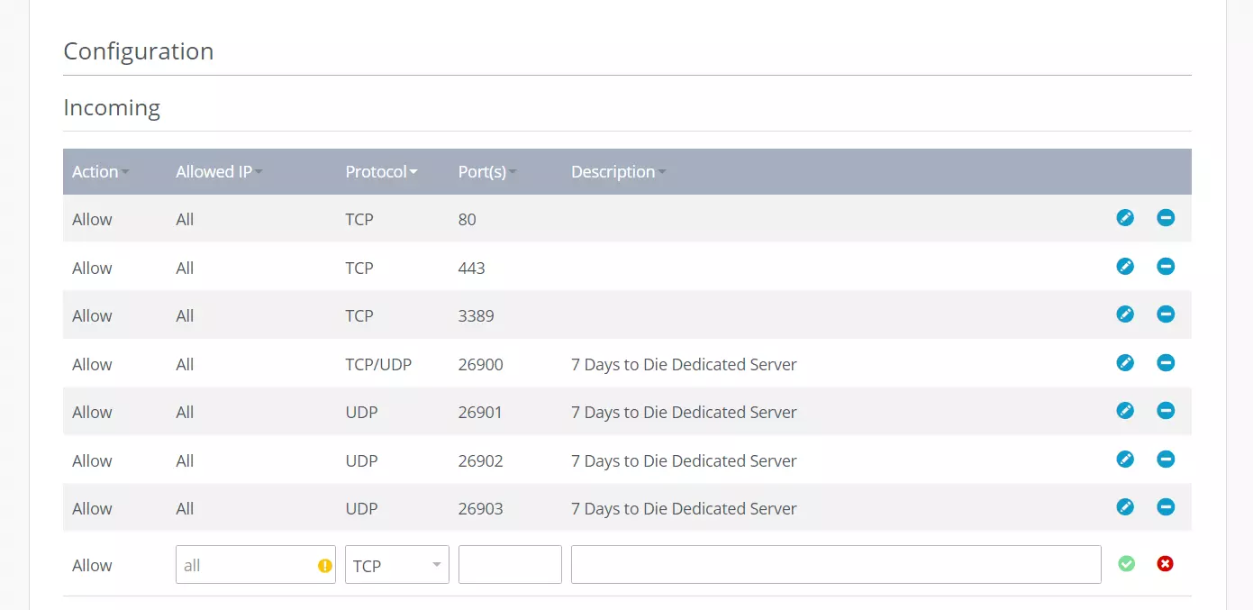 Image: “7 Days to Die” server: Port sharing in the IONOS Cloud Panel