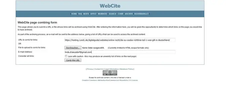 WebCite’s page combing form WebCite’s page combing form