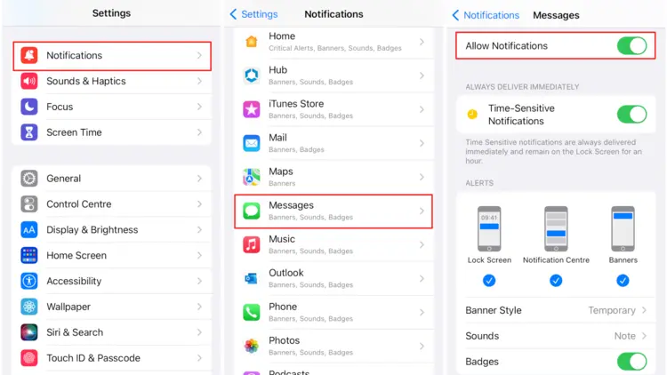 App settings for notifications on Apple device App settings for notifications on Apple device