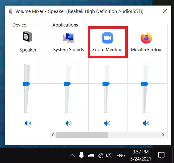 Image: Volume settings of the output devices and applications