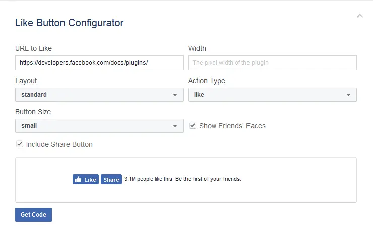 Facebook offers several options to customize your like button integration Facebook offers several options to customize your like button integration