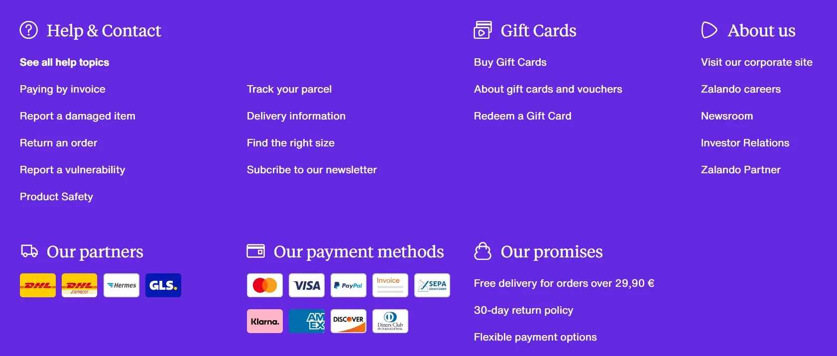 Screenshot of the Zalando footer Image: Screenshot of the Zalando footer