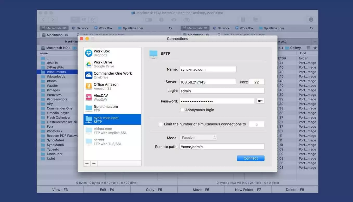 Image: Commander One Pro: Connection Setup Menu