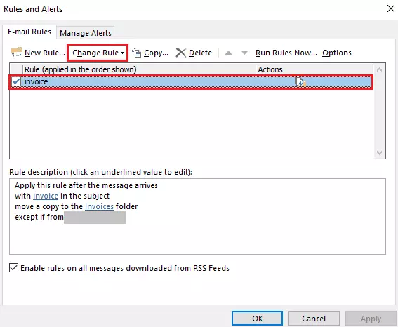 Rules and Alerts dialog box Rules and Alerts dialog box