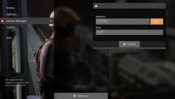 Screenshot from Satisfactory: Add server in the Server Manager section Screenshot from Satisfactory: Add server in the Server Manager section