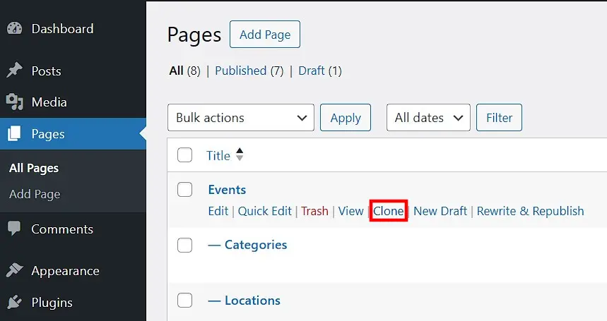 Image: WordPress Backend: Yoast &ldquo;Clone&rdquo; button