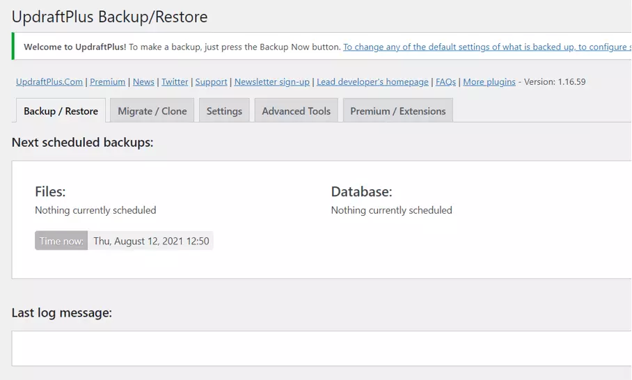 Image: UpdraftPlus in the WordPress backend