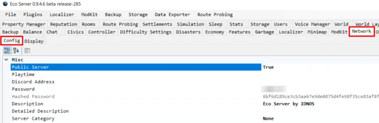Eco server tool: General server settings Eco server tool: General server settings