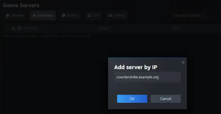 Confirmation box for adding CS2 server by domain Confirmation box for adding CS2 server by domain