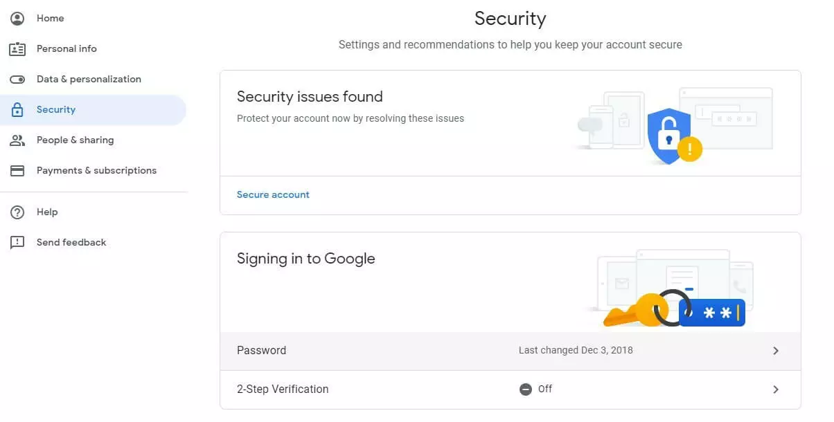 Image: Open the “Security” section