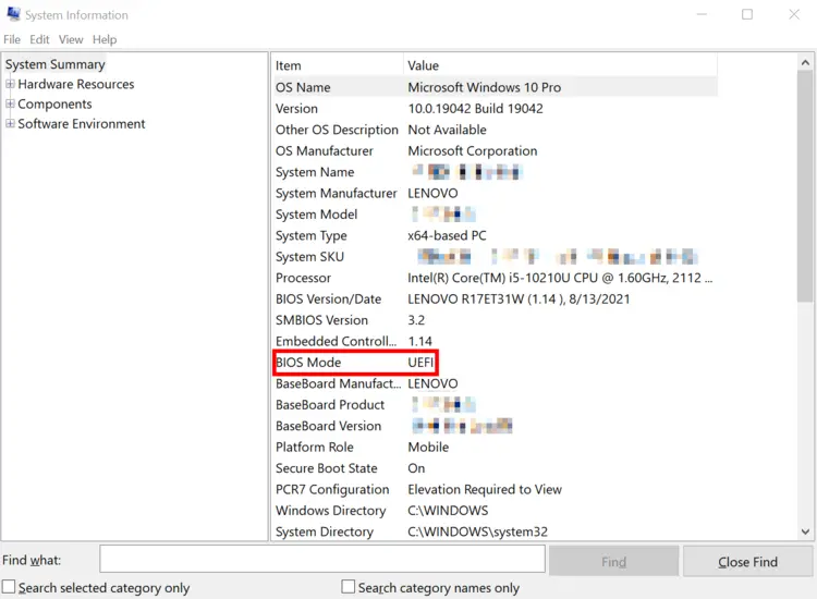System information with BIOS Mode entry System information with BIOS Mode entry