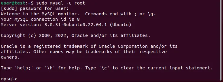 MySQL login in Ubuntu terminal MySQL login in Ubuntu terminal