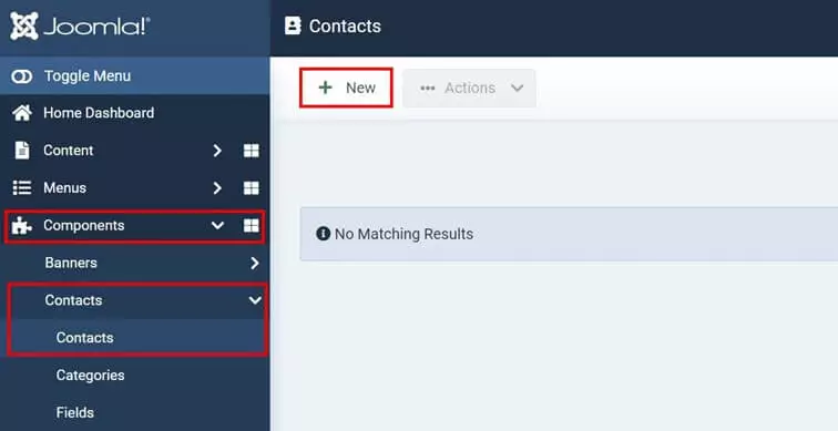 Image: Joomla backend: “Contact” menu