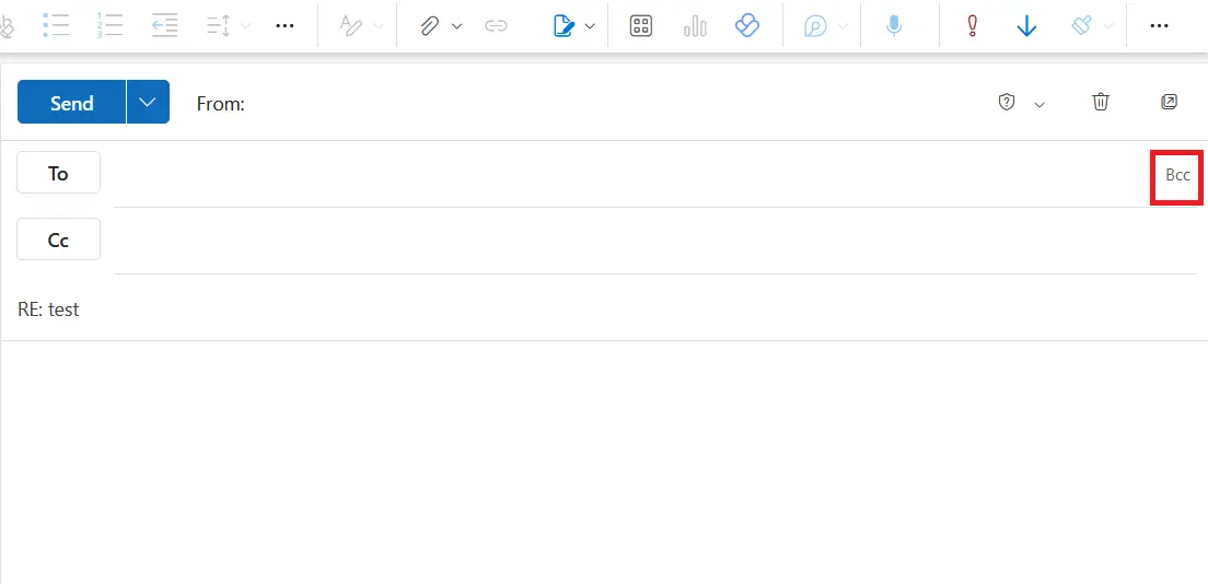 Outlook online version: The BCC button in the Message tab Image: Outlook online version: The BCC button in the Message tab