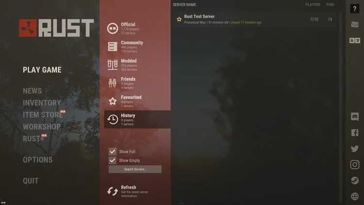 Screenshot from Rust: Server listing Screenshot from Rust: Server listing