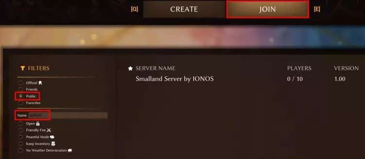 Smalland: Server browser in the game Smalland: Server browser in the game