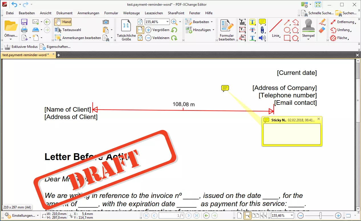 Image: Editing functions in the PDF-XChange Editor