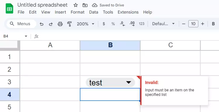 Google Sheets: A warning is displayed for an invalid entry Google Sheets: A warning is displayed for an invalid entry