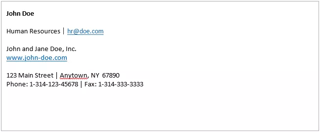 Style and structure of an e-mail signature